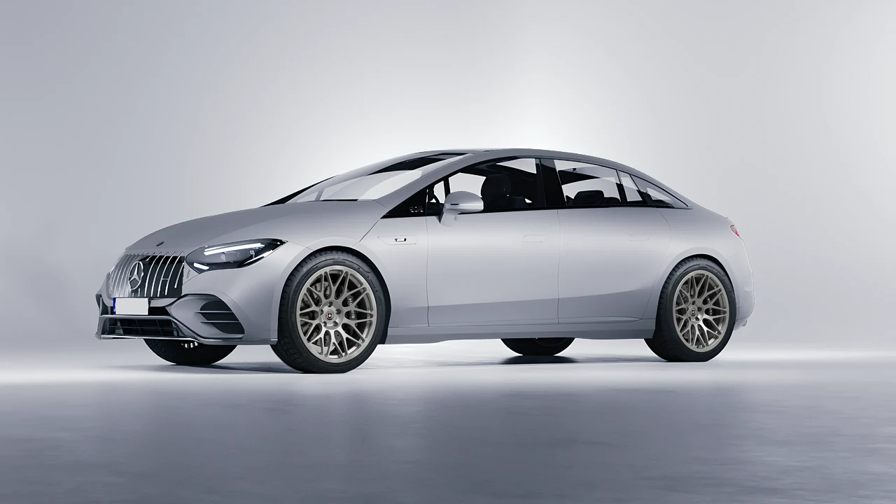Mercedes-Benz EQE 53 AMG 2023 on HRE Performance Wheels 300M forged wheels, front three-quarter view