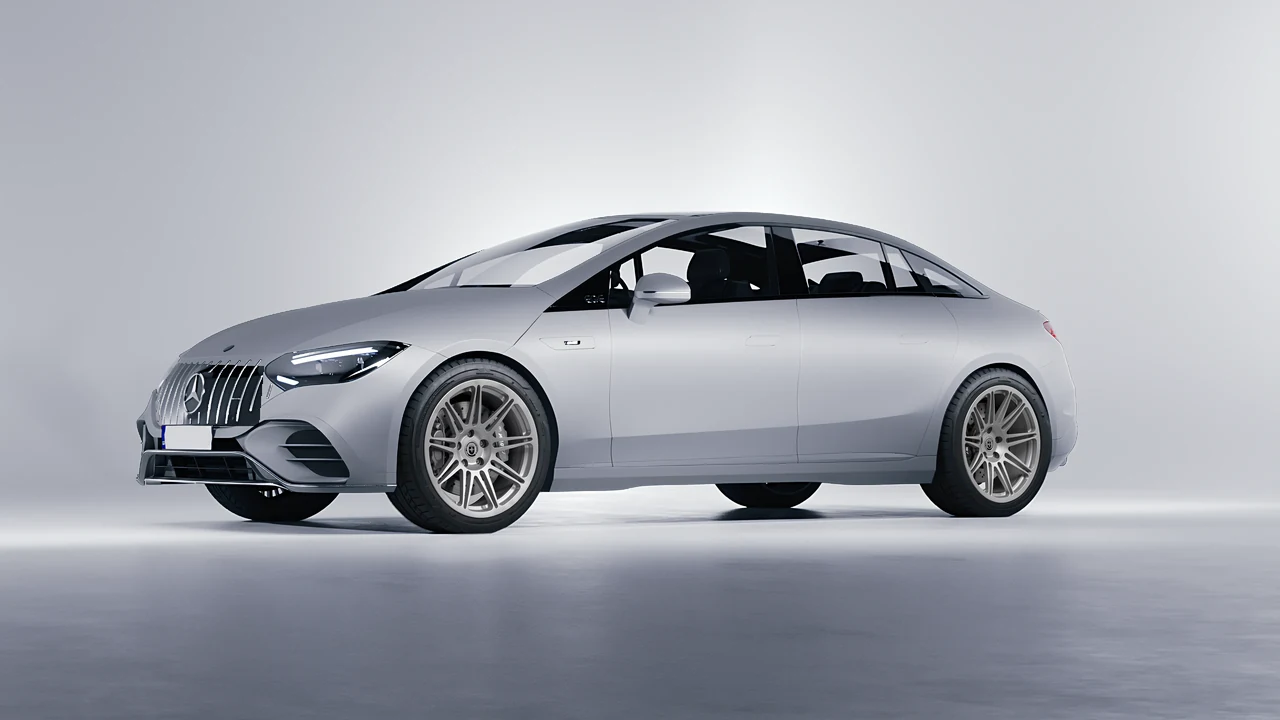 Mercedes-Benz EQE 53 AMG 2023 on HRE Performance Wheels 301M forged wheels, front three-quarter view