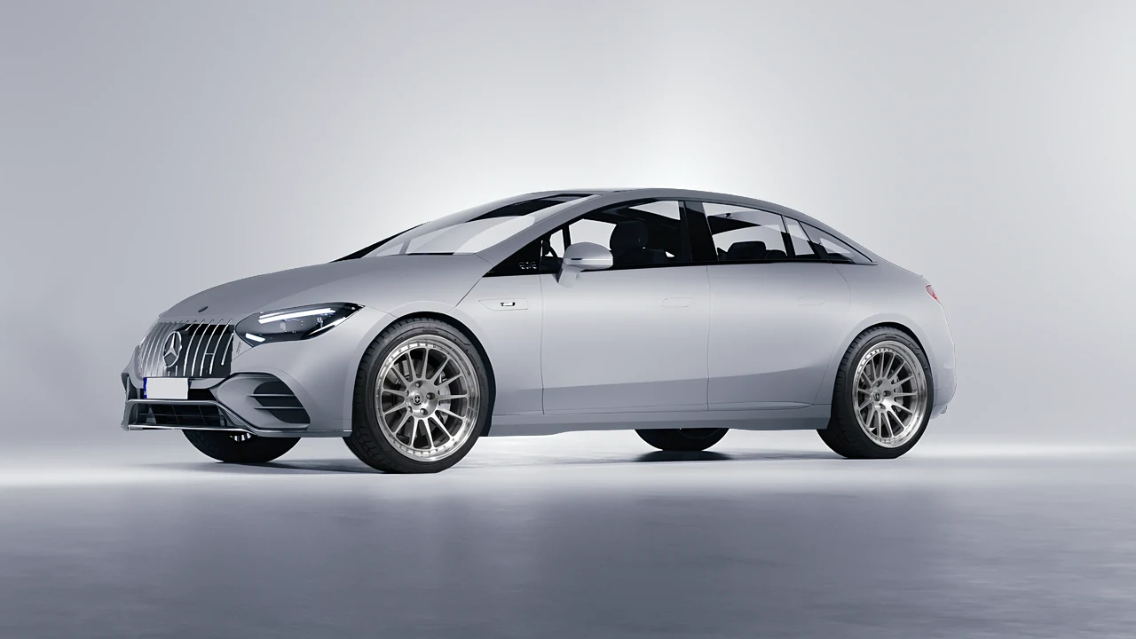Mercedes-Benz EQE 53 AMG 2023 on HRE Performance Wheels 303 forged wheels, front three-quarter view