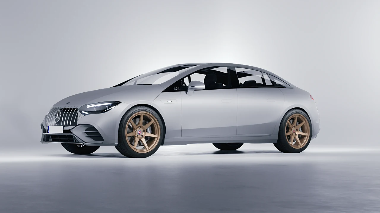 Mercedes-Benz EQE 53 AMG 2023 on HRE Performance Wheels 307-GTS forged wheels, front three-quarter view