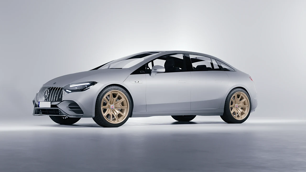 Mercedes-Benz EQE 53 AMG 2023 on HRE Performance Wheels 427M forged wheels, front three-quarter view