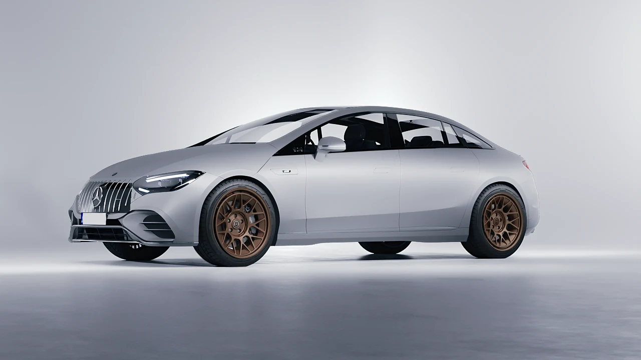 Mercedes-Benz EQE 53 AMG 2023 on HRE Performance Wheels 500-GTM forged wheels, front three-quarter view