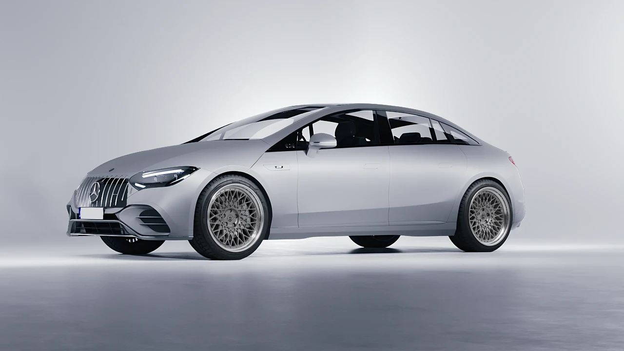 Mercedes-Benz EQE 53 AMG 2023 on HRE Performance Wheels 501 forged wheels, front three-quarter view
