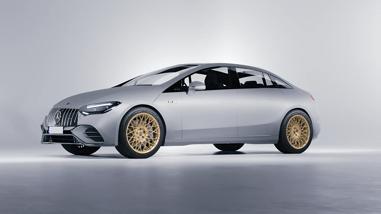 Mercedes-Benz EQE 53 AMG 2023 on HRE Performance Wheels 501M forged wheels, front three-quarter view