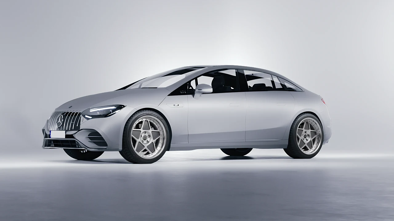 Mercedes-Benz EQE 53 AMG 2023 on HRE Performance Wheels 505 forged wheels, front three-quarter view