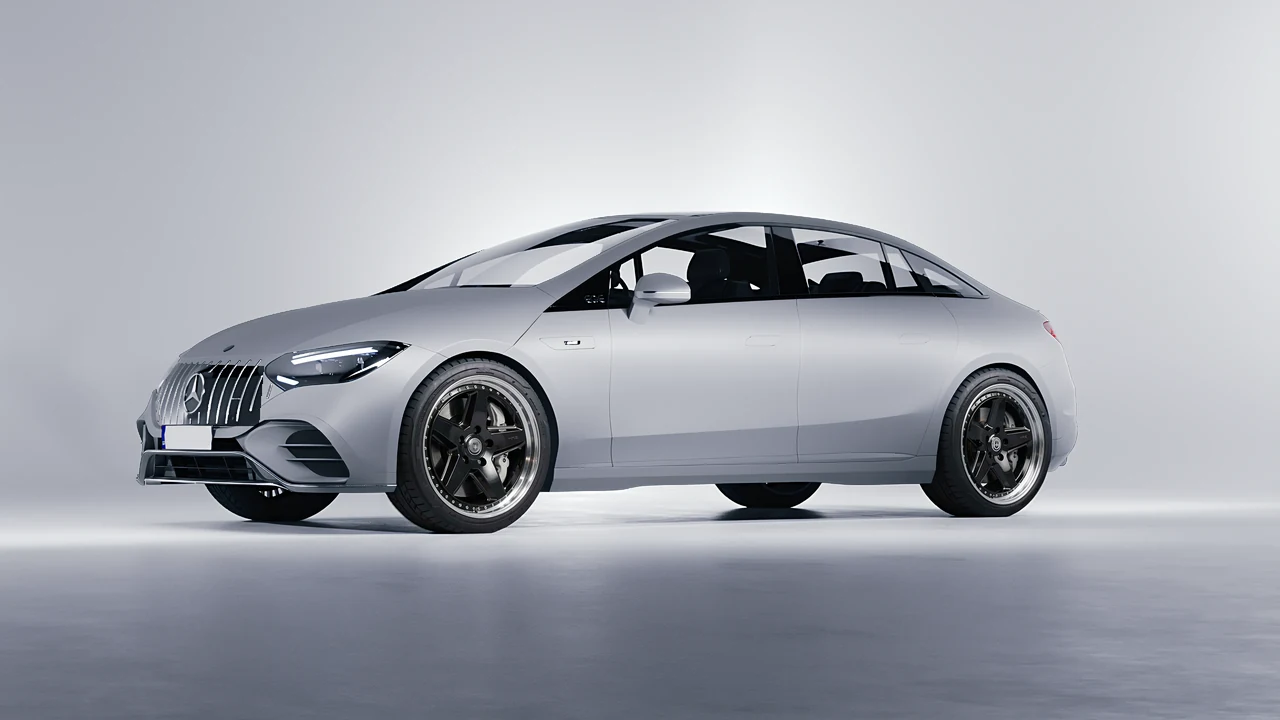 Mercedes-Benz EQE 53 AMG 2023 on HRE Performance Wheels 517 forged wheels, front three-quarter view