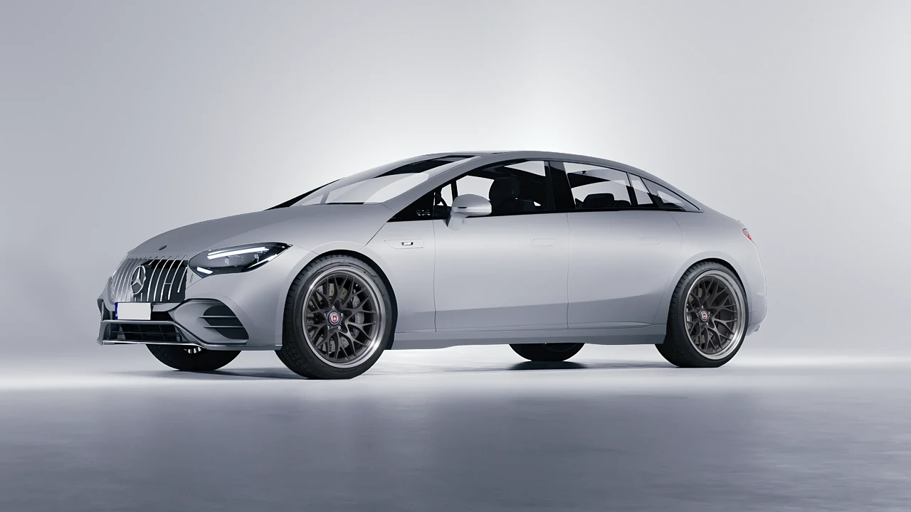 Mercedes-Benz EQE 53 AMG 2023 on HRE Performance Wheels 520 forged wheels, front three-quarter view