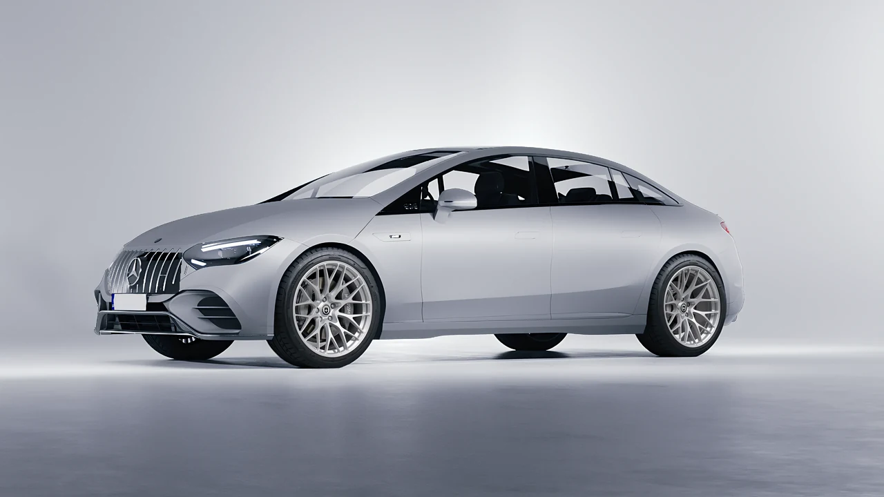 Mercedes-Benz EQE 53 AMG 2023 on HRE Performance Wheels 520M forged wheels, front three-quarter view