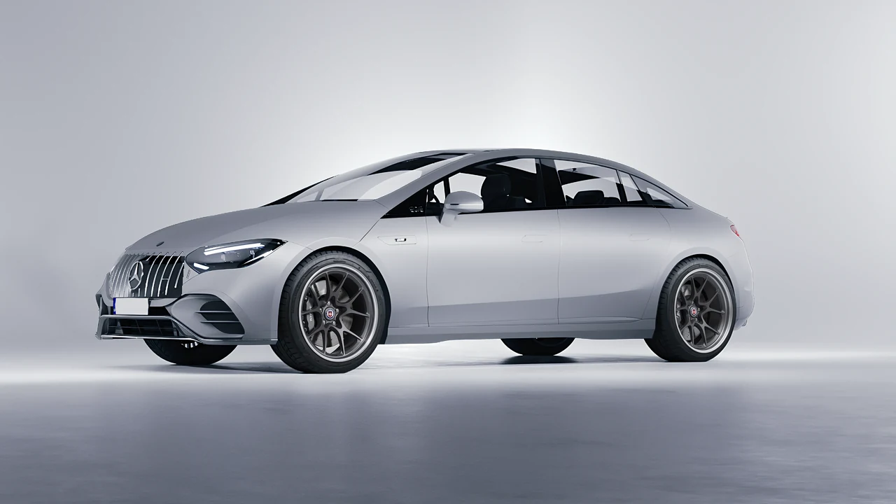 Mercedes-Benz EQE 53 AMG 2023 on HRE Performance Wheels 521 forged wheels, front three-quarter view