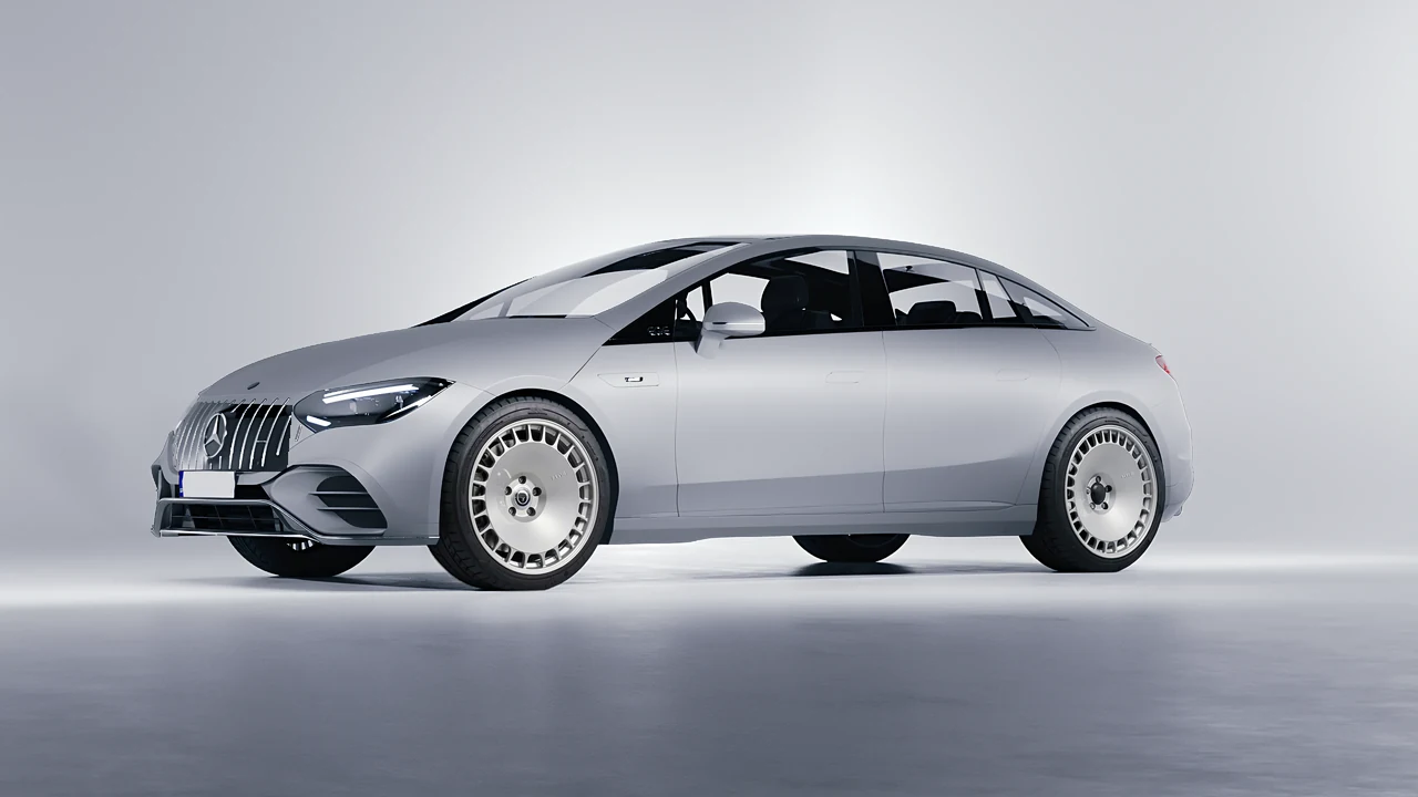 Mercedes-Benz EQE 53 AMG 2023 on HRE Performance Wheels 935M forged wheels, front three-quarter view