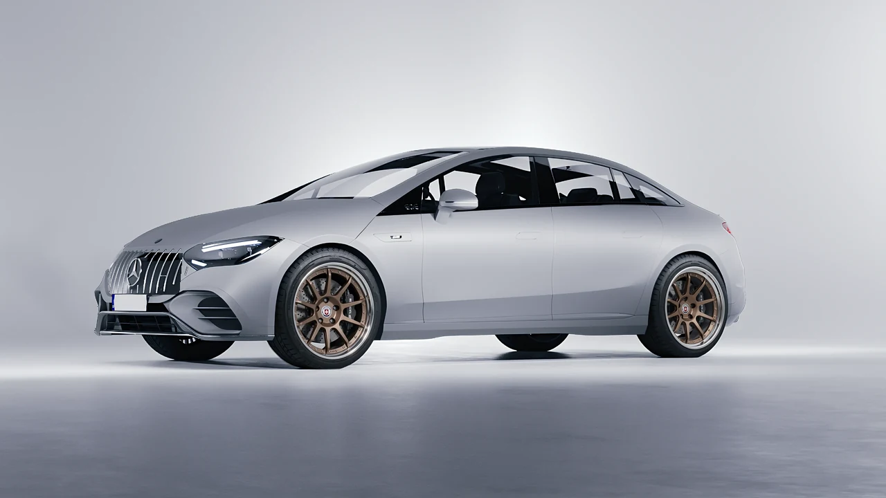 Mercedes-Benz EQE 53 AMG 2023 on HRE Performance Wheels C103 forged wheels, front three-quarter view