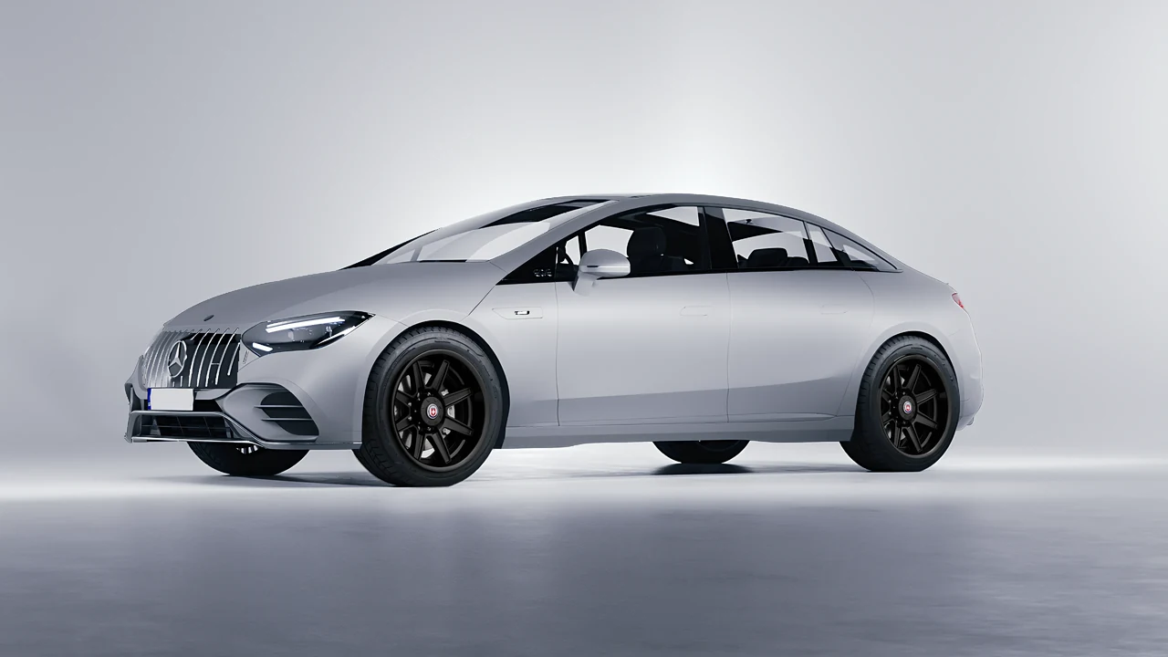 Mercedes-Benz EQE 53 AMG 2023 on HRE Performance Wheels HD188H forged wheels, front three-quarter view