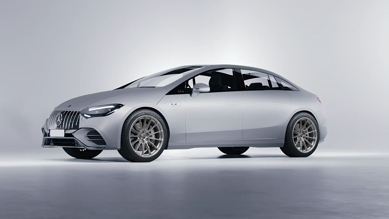 Mercedes-Benz EQE 53 AMG 2023 on HRE Performance Wheels P103SC forged wheels, front three-quarter view