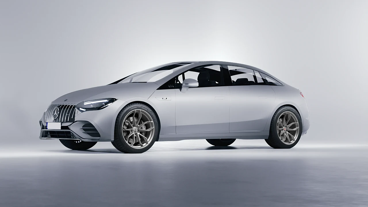 Mercedes-Benz EQE 53 AMG 2023 on HRE Performance Wheels P201 forged wheels, front three-quarter view
