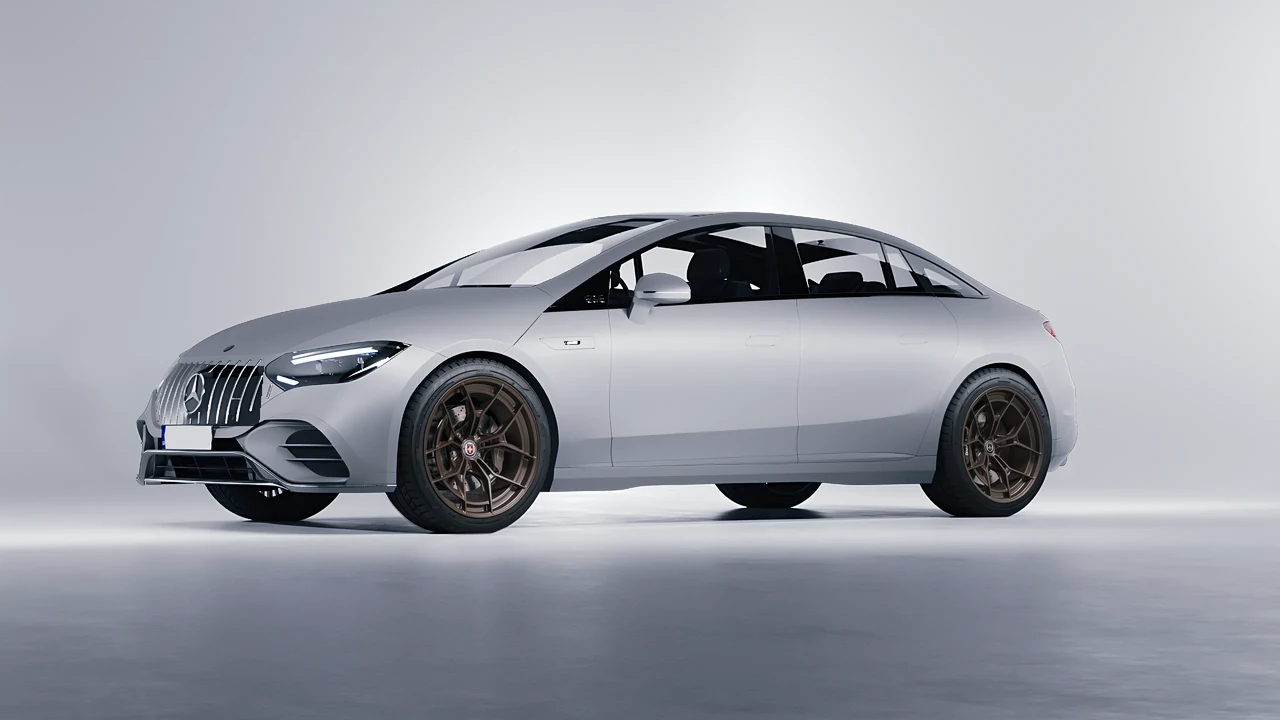 Mercedes-Benz EQE 53 AMG 2023 on HRE Performance Wheels P301 forged wheels, front three-quarter view