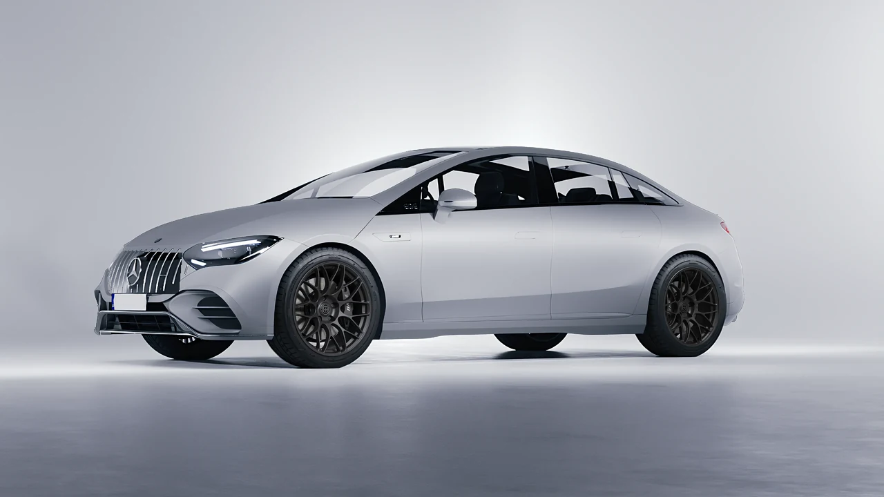 Mercedes-Benz EQE 53 AMG 2023 on HRE Performance Wheels RC100 forged wheels, front three-quarter view