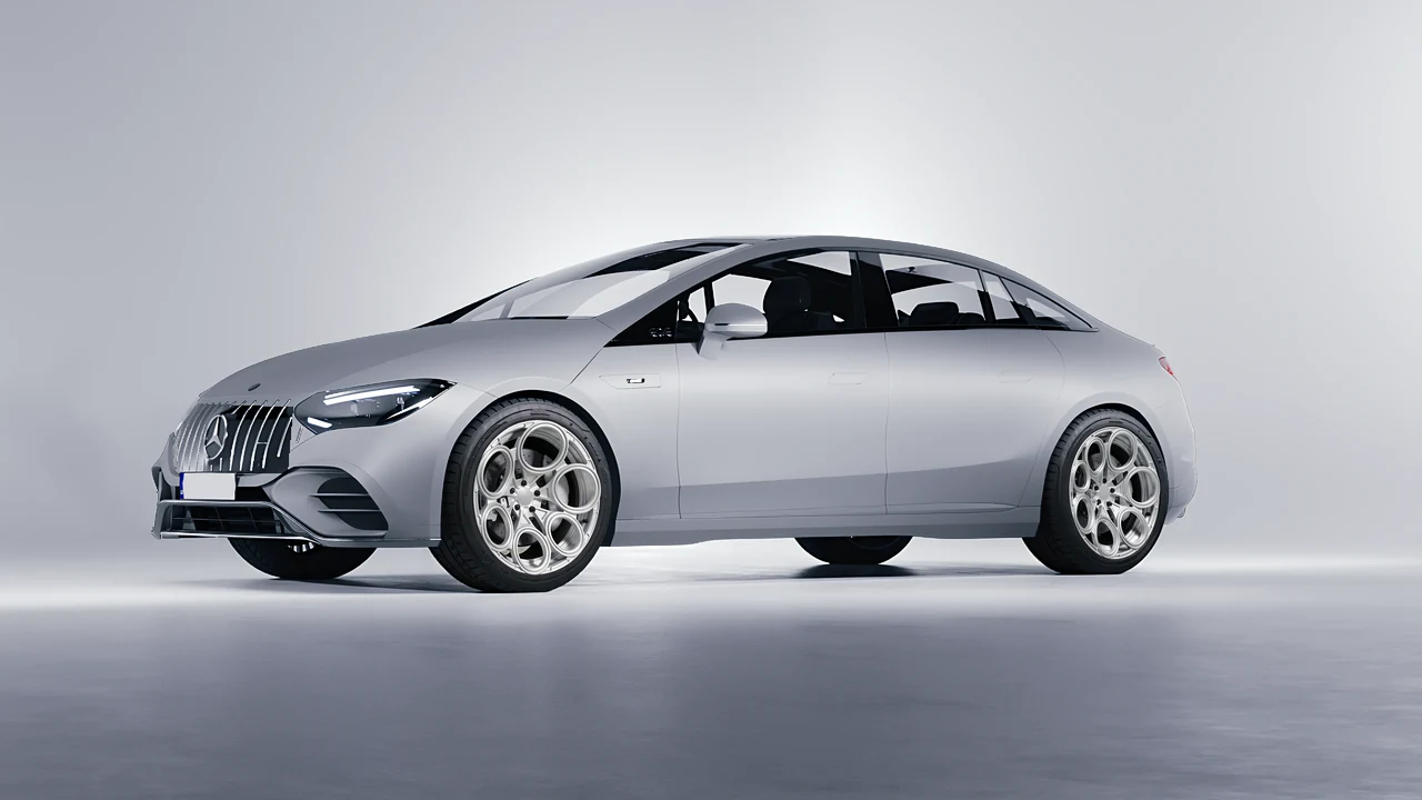 Mercedes-Benz EQE 53 AMG 2023 on RDB LA Revolver forged wheels, front three-quarter view