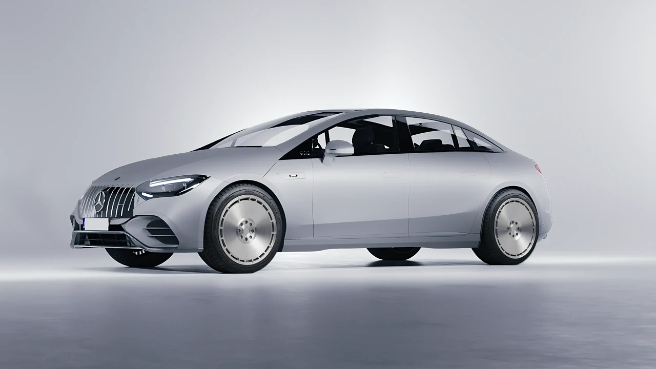 Mercedes-Benz EQE 53 AMG 2023 on RDB LA Zero forged wheels, front three-quarter view