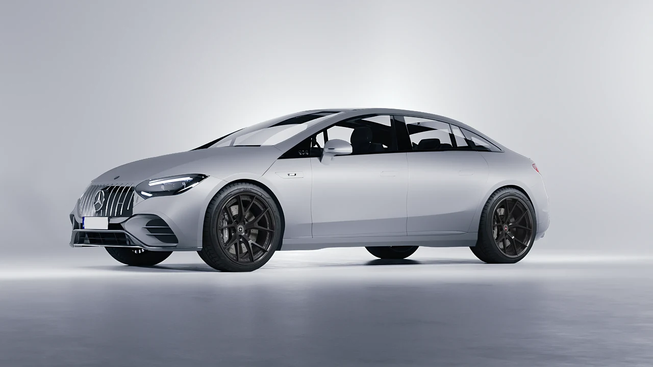 Mercedes-Benz EQE 53 AMG 2023 on HRE Performance Wheels S101 forged wheels, front three-quarter view