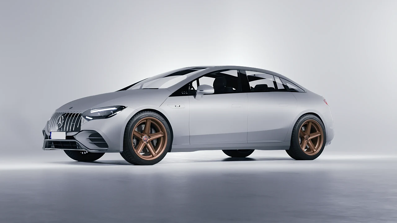 Mercedes-Benz EQE 53 AMG 2023 on HRE Performance Wheels Tusk forged wheels, front three-quarter view