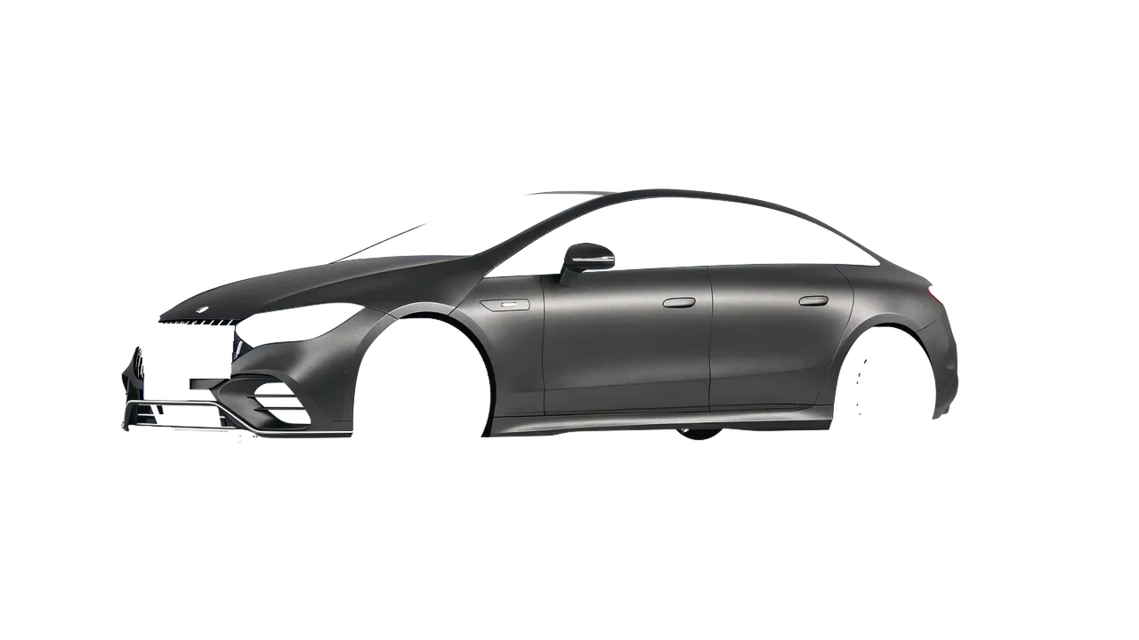 Mercedes-Benz EQE 53 AMG 2023 wrapped in Black Rock Grey (Avery Dennison SW900-823-M), front three-quarter view