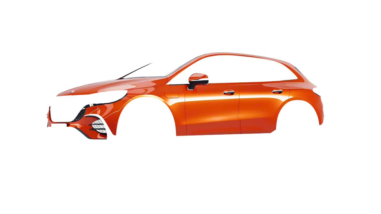 Mercedes-Benz EQE SUV 2023 wrapped in Fiery Orange (3M G364), front three-quarter view