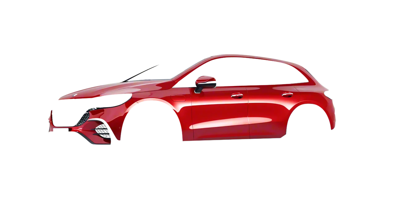 Mercedes-Benz EQE SUV 2023 wrapped in Hot Rod Red (3M G13), front three-quarter view