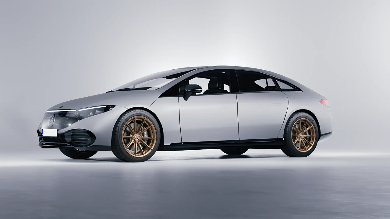 Mercedes-Benz EQS 2022 on HRE Performance Wheels S104SC forged wheels, front three-quarter view