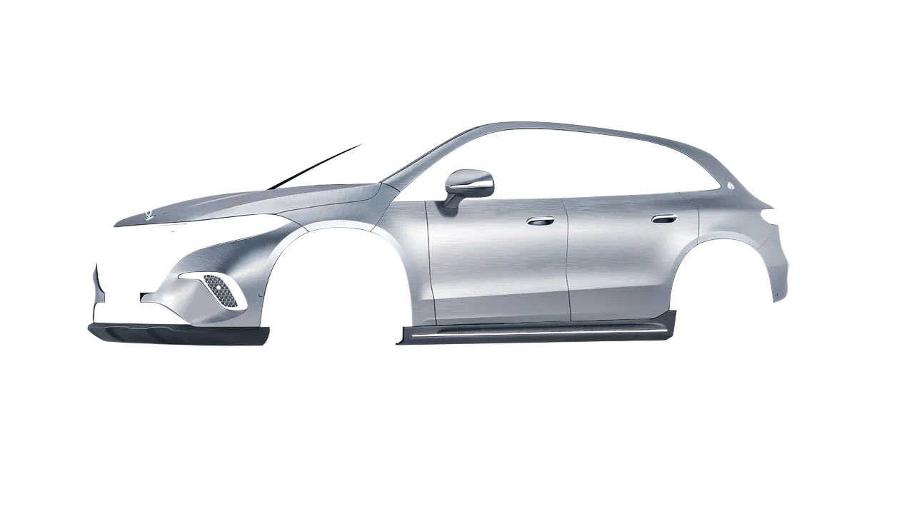 Mercedes-Benz EQS SUV Maybach 2024 wrapped in Brushed Aluminum (Avery Dennison SW900-812-X), front three-quarter view