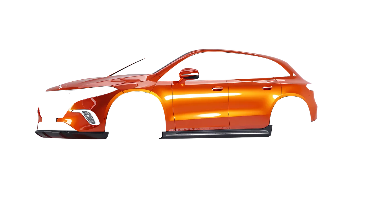 Mercedes-Benz EQS SUV Maybach 2024 wrapped in Fiery Orange (3M G364), front three-quarter view