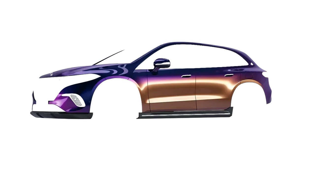 Mercedes-Benz EQS SUV Maybach 2024 wrapped in Gloss Flip Deep Space (3M GP278), front three-quarter view