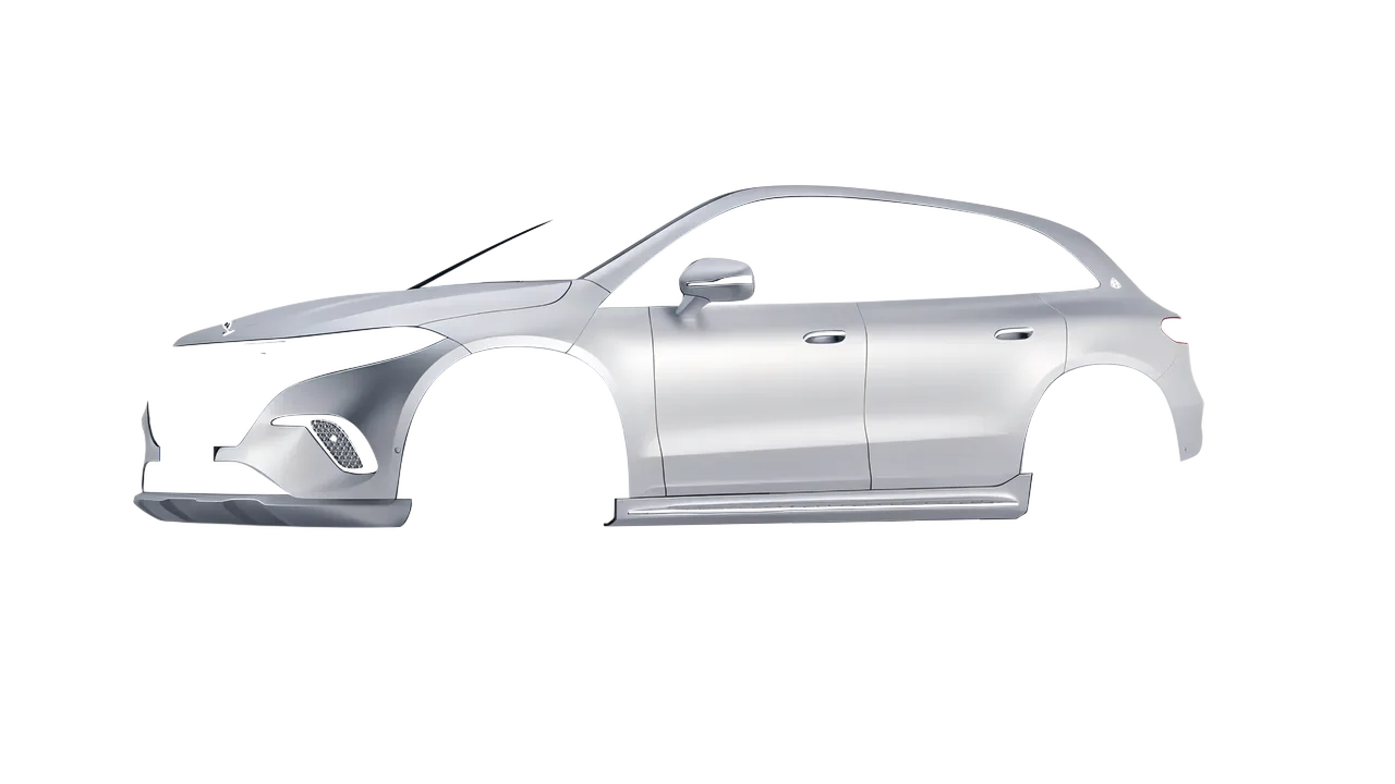 Mercedes-Benz EQS SUV Maybach 2024 wrapped in Matte Silver (3M M21), front three-quarter view