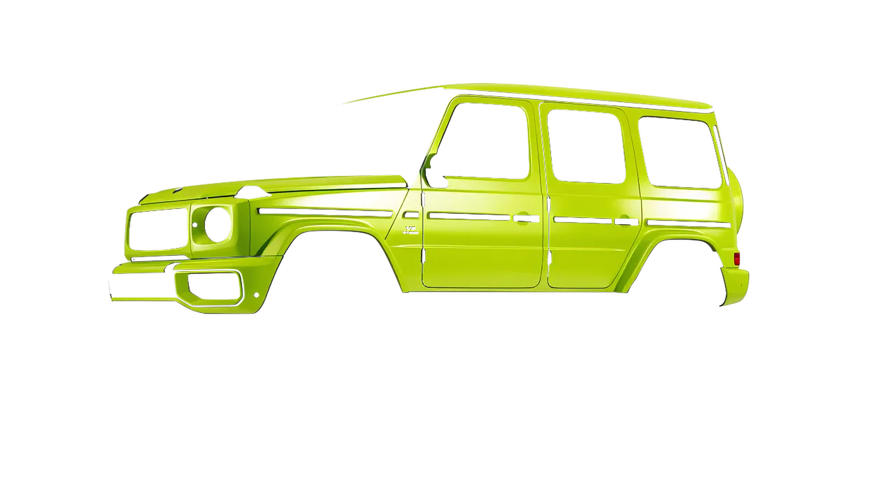 Mercedes-Benz G Class AMG 2025 wrapped in Citrus Fury Gloss (ORACAL 970RA-173G), front three-quarter view