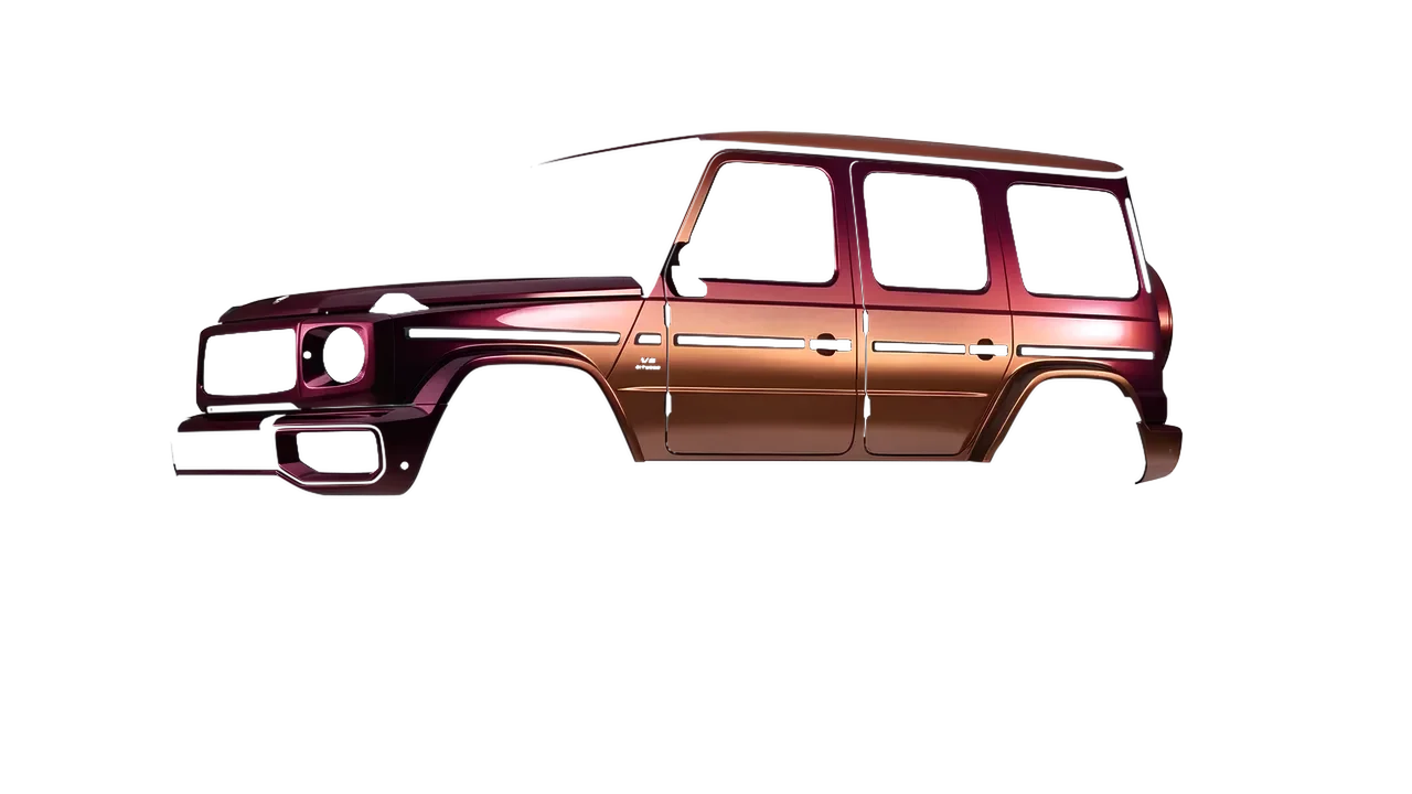 Mercedes-Benz G Class AMG 2025 wrapped in Cranberry Gloss (ORACAL 970RA-320G), front three-quarter view