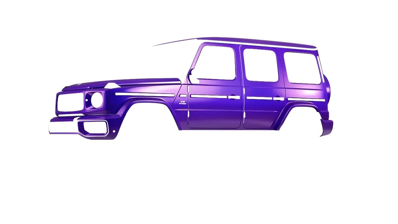 Mercedes-Benz G Class AMG 2025 wrapped in Enchanted Violet Gloss (ORACAL 970RA-175G), front three-quarter view