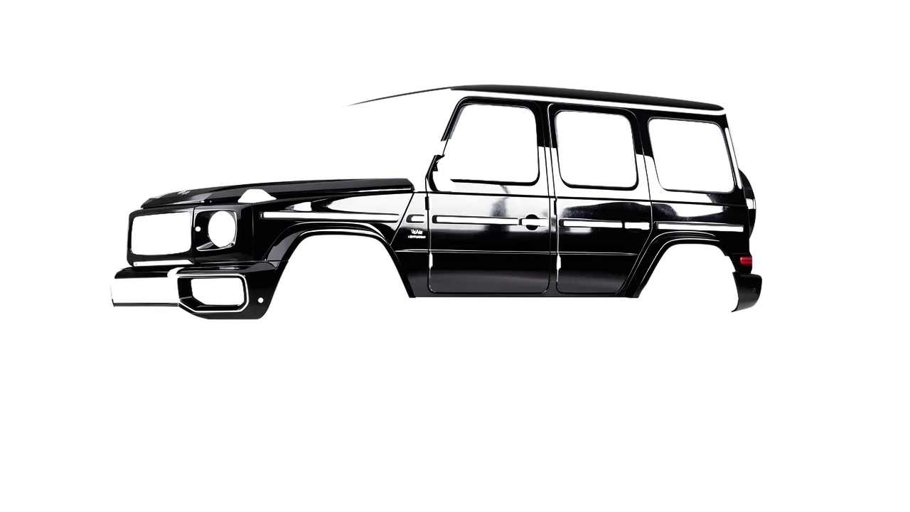 Mercedes-Benz G Class AMG 2025 wrapped in Black Gloss (ORACAL 970RA-070G), front three-quarter view