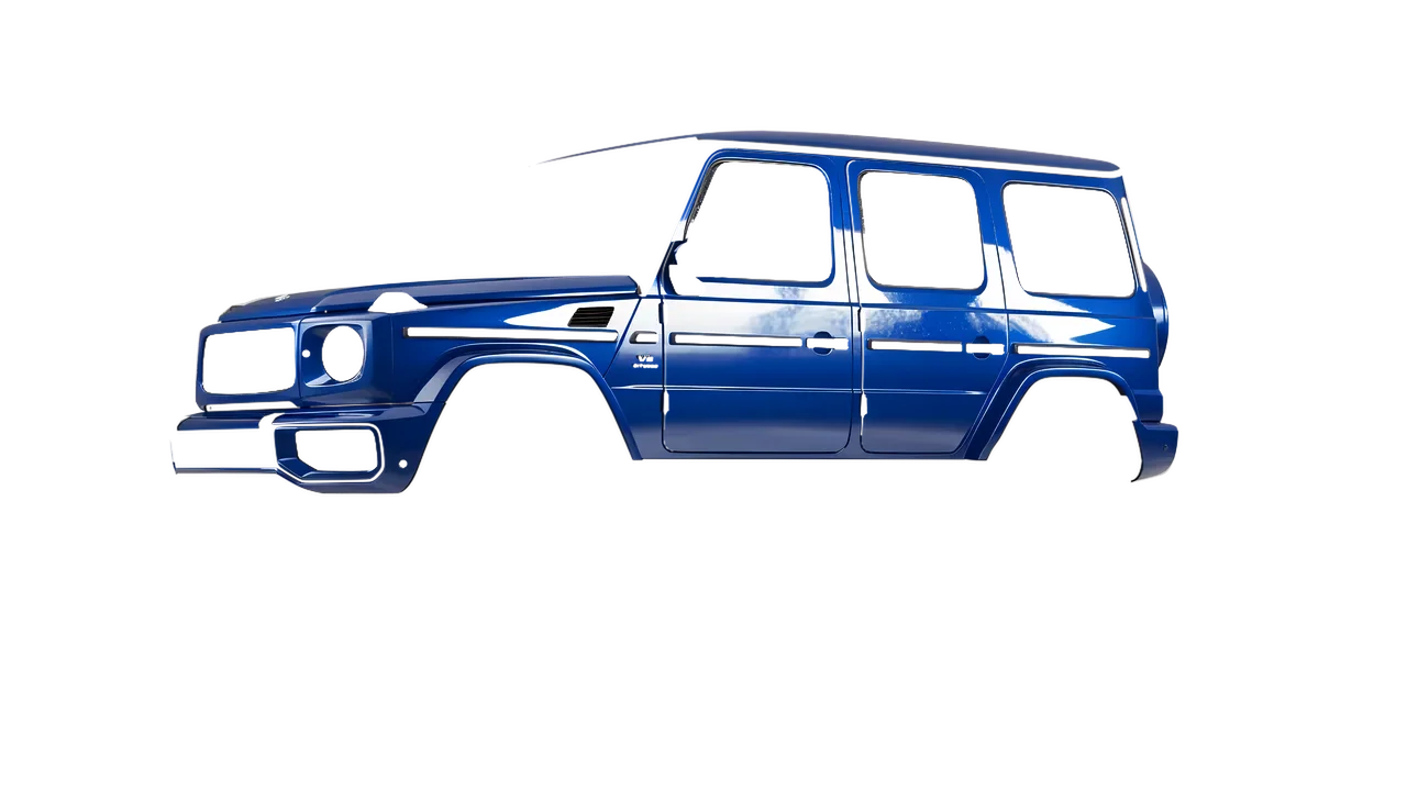 Mercedes-Benz G Class AMG 2025 wrapped in Blue Gloss (ORACAL 970RA-067G), front three-quarter view
