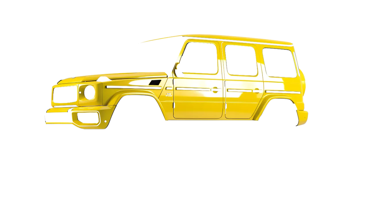 Mercedes-Benz G Class AMG 2025 wrapped in Canary Yellow Gloss (ORACAL 970RA-235G), front three-quarter view