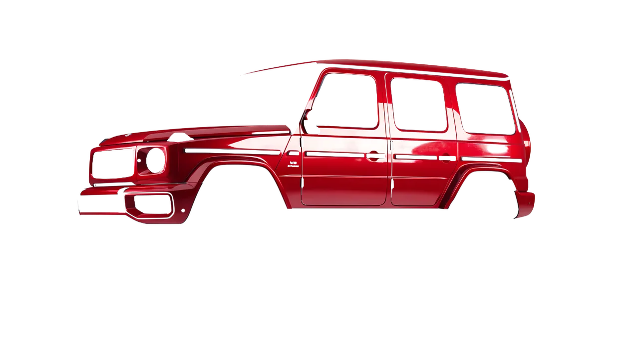 Mercedes-Benz G Class AMG 2025 wrapped in Cargo Red Gloss (ORACAL 970RA-882G), front three-quarter view