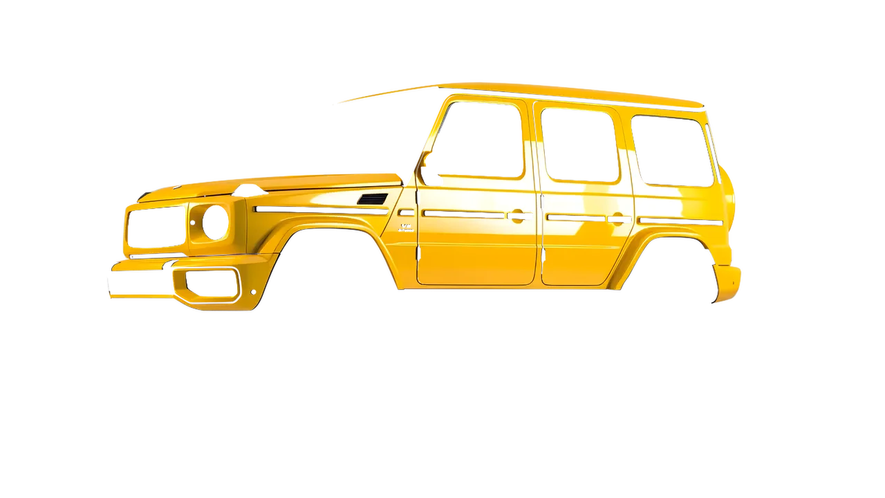 Mercedes-Benz G Class AMG 2025 wrapped in Cargo Yellow Gloss (ORACAL 970RA-256G), front three-quarter view