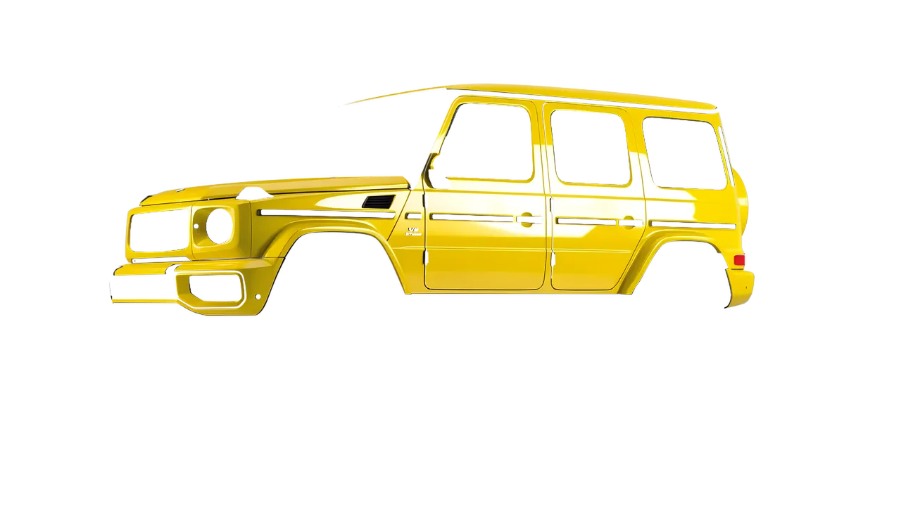 Mercedes-Benz G Class AMG 2025 wrapped in Crocus Yellow Gloss (ORACAL 970RA-201G), front three-quarter view