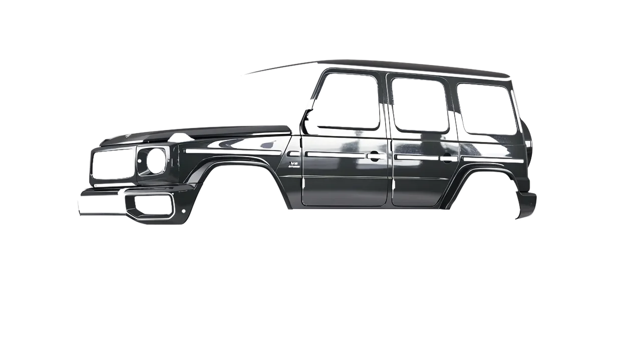 Mercedes-Benz G Class AMG 2025 wrapped in Dark Grey Gloss (ORACAL 970RA-073G), front three-quarter view