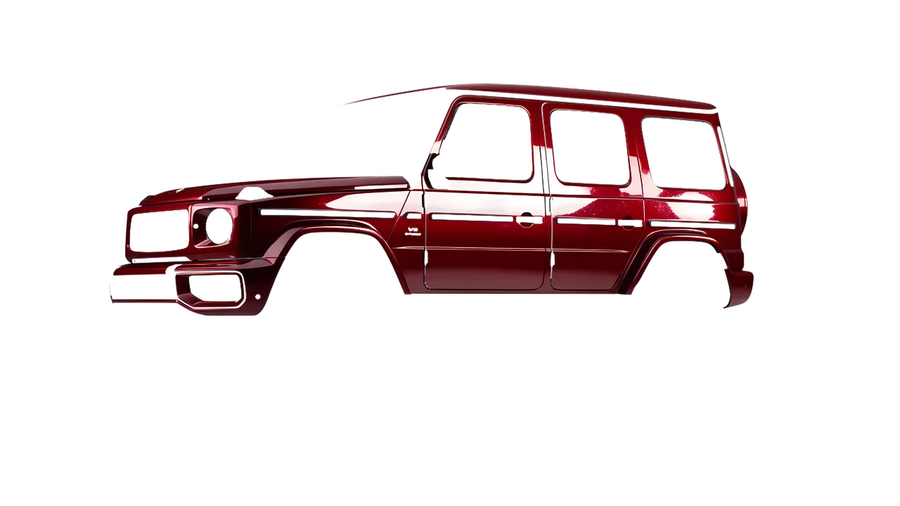 Mercedes-Benz G Class AMG 2025 wrapped in Dark Red Gloss (ORACAL 970RA-030G), front three-quarter view