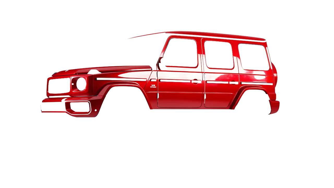 Mercedes-Benz G Class AMG 2025 wrapped in Geranium Red Gloss (ORACAL 970RA-305G), front three-quarter view