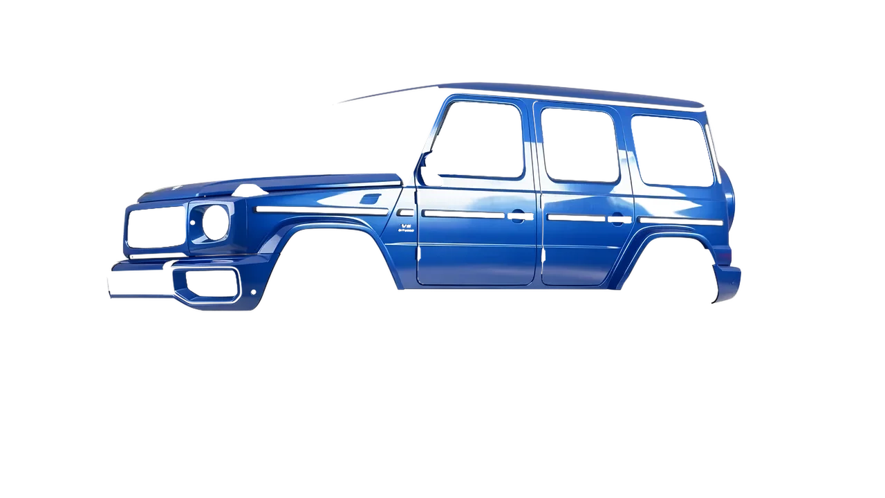 Mercedes-Benz G Class AMG 2025 wrapped in Glacier Blue Gloss (ORACAL 970RA-555G), front three-quarter view