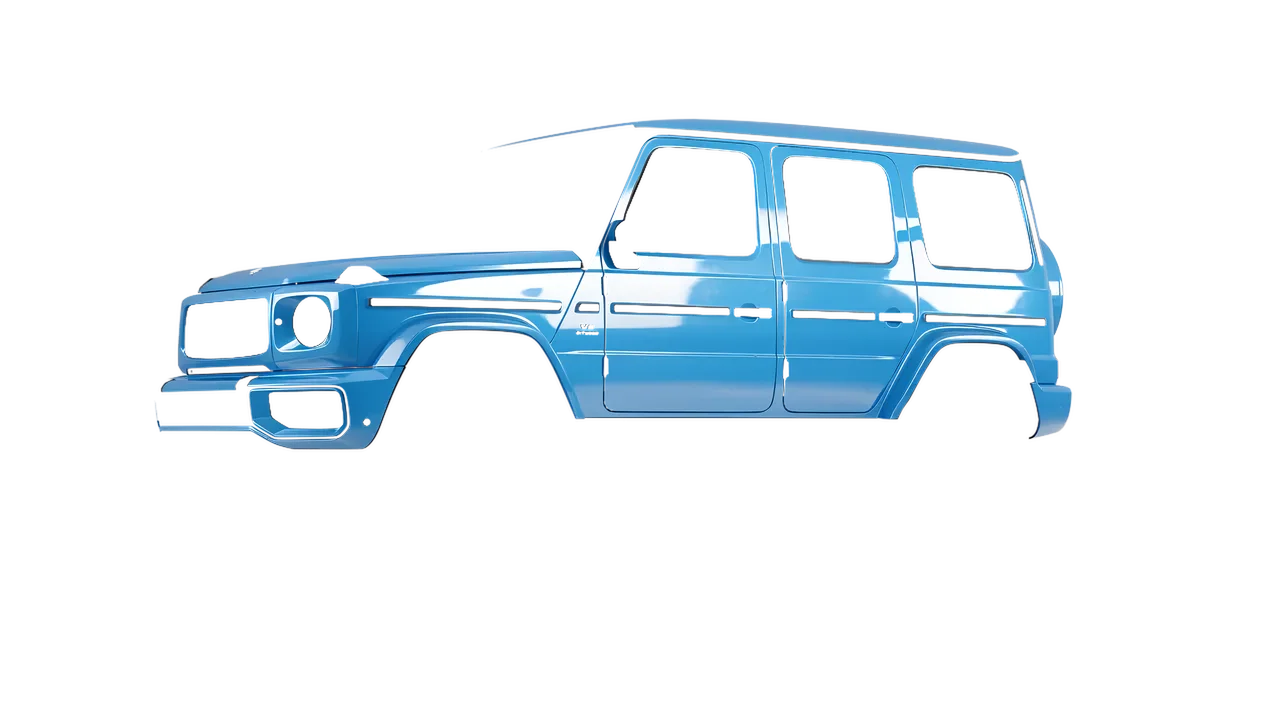 Mercedes-Benz G Class AMG 2025 wrapped in Ice Blue Gloss (ORACAL 970RA-056G), front three-quarter view