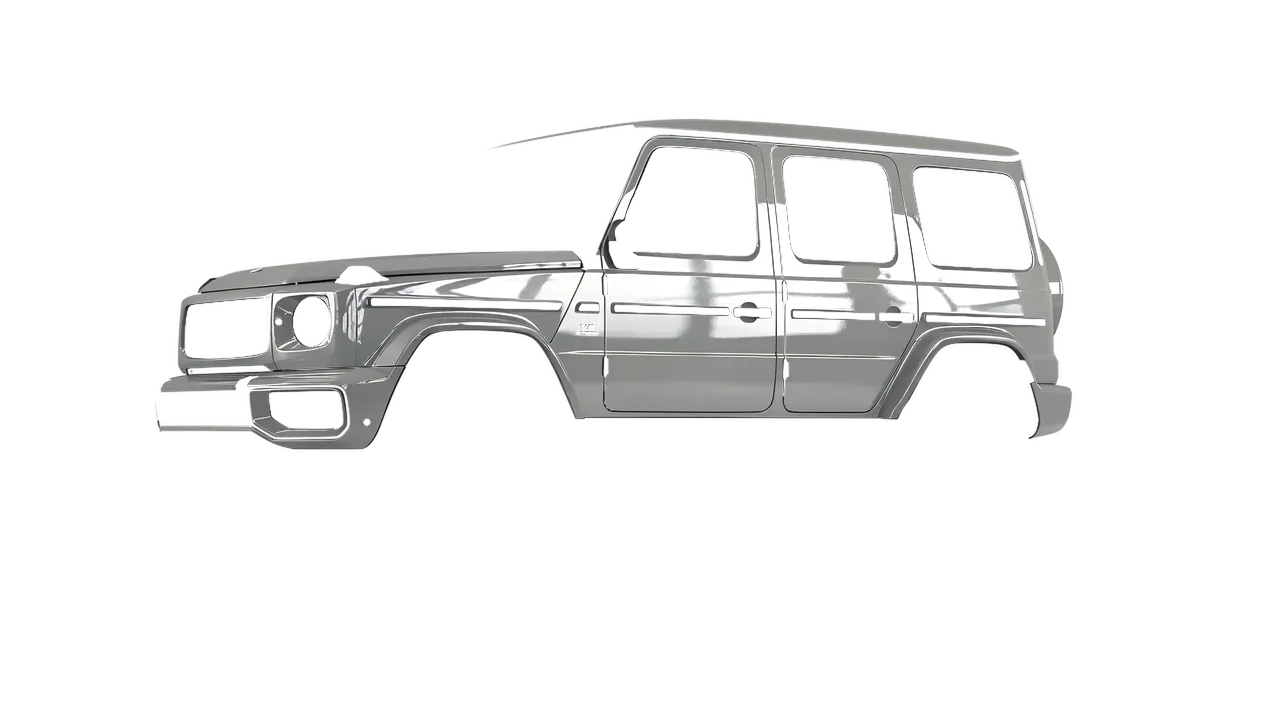 Mercedes-Benz G Class AMG 2025 wrapped in Ice Grey Gloss (ORACAL 970RA-724G), front three-quarter view