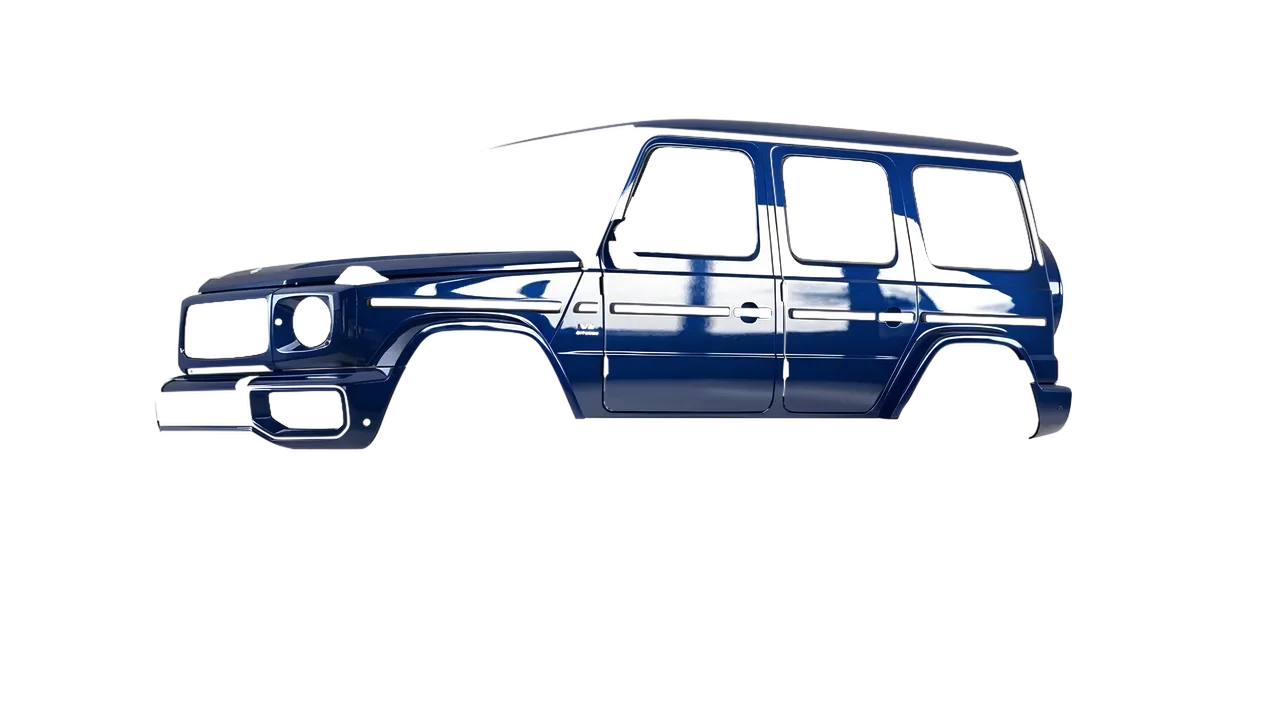 Mercedes-Benz G Class AMG 2025 wrapped in Light Navy Gloss (ORACAL 970RA-564G), front three-quarter view