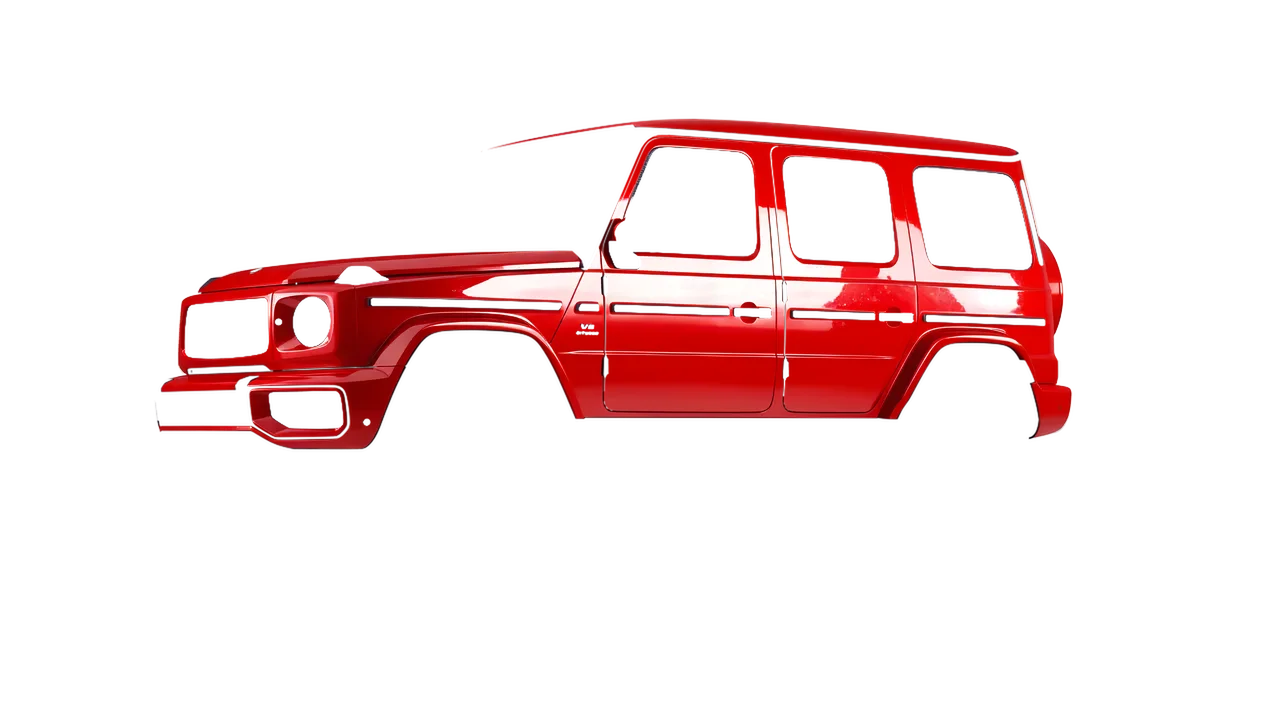 Mercedes-Benz G Class AMG 2025 wrapped in Light Red Gloss (ORACAL 970RA-032G), front three-quarter view