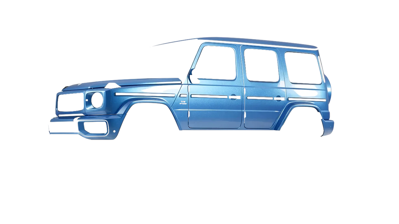 Mercedes-Benz G Class AMG 2025 wrapped in Azure Gloss (ORACAL 970RA-197G), front three-quarter view
